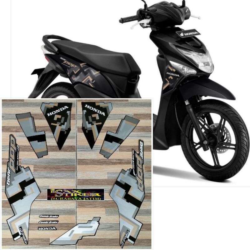 striping original Honda Beat POP ISS hitam gold tahun 2016 2017