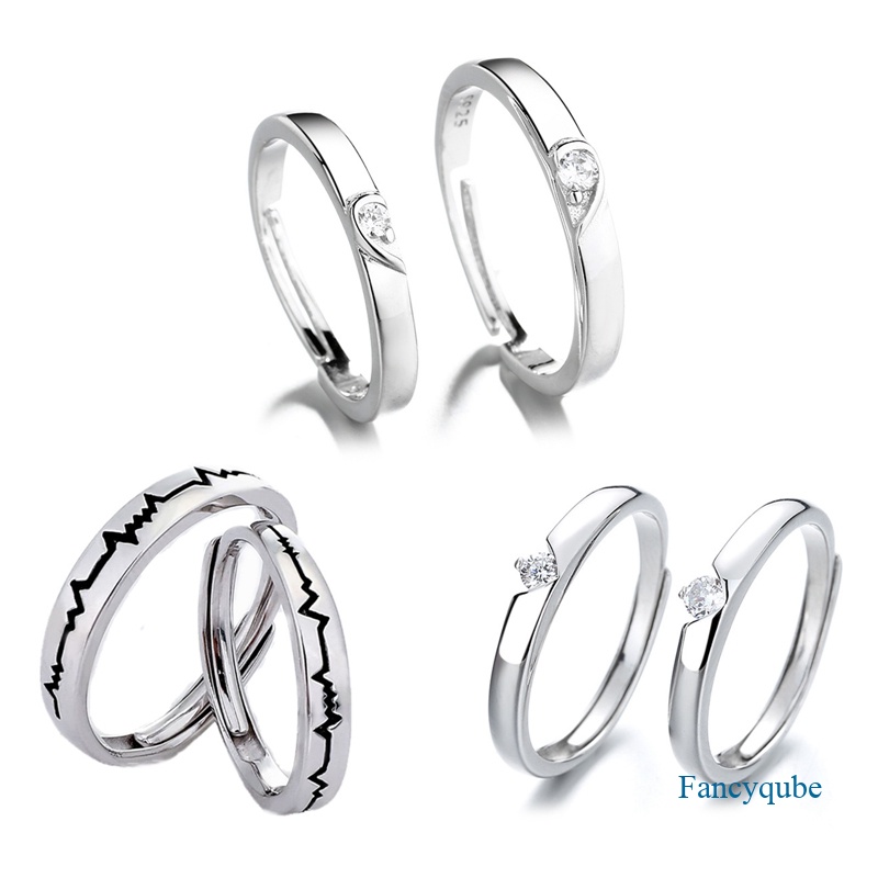 2 Pcs/Set Cinta Hati Zirkon Pasangan Cincin Fashion Kekasih Pengantin Pernikahan Pertunangan Hari Valentine Cincin Perhiasan Hadiah