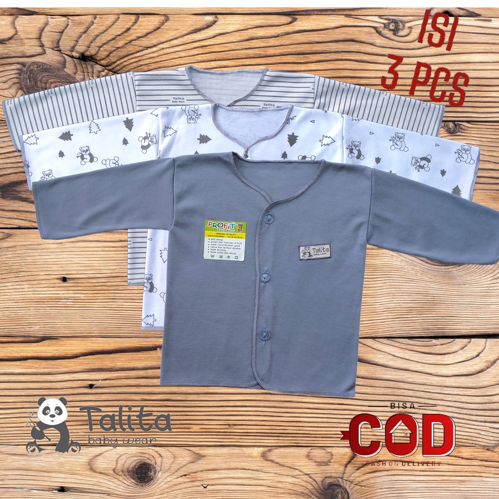 3 PCS Baju Bayi Baru Lahir Tangan Panjang 3 Pcs Atasan Piama Newborn Seri Warna