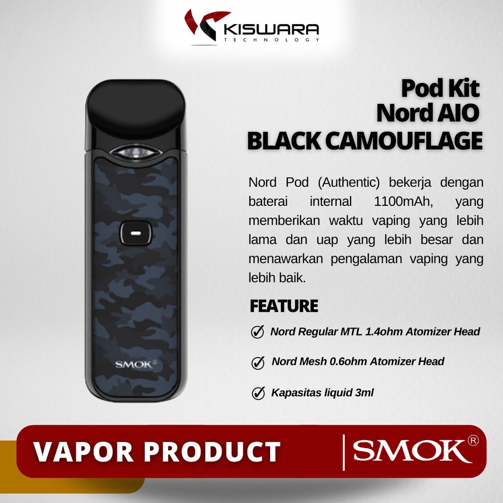 SMOK Nord AIO Pod Kit - BLACK CAMOUFLAGE [Authentic] KiswaraBandung