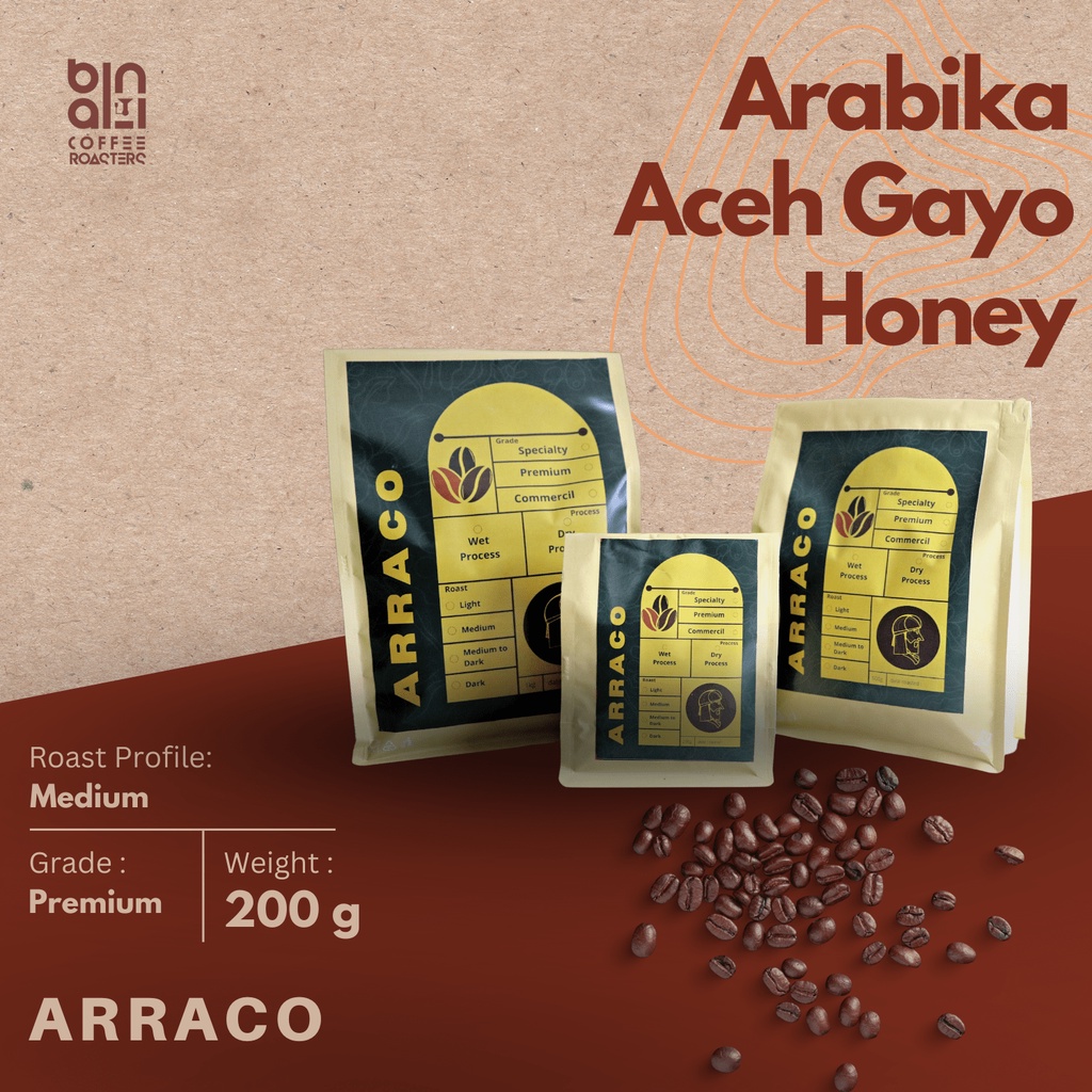 

ARRACO KOPI - Arabika Gayo Honey 200GR Biji / Bubuk | Honey - Medium Roasted