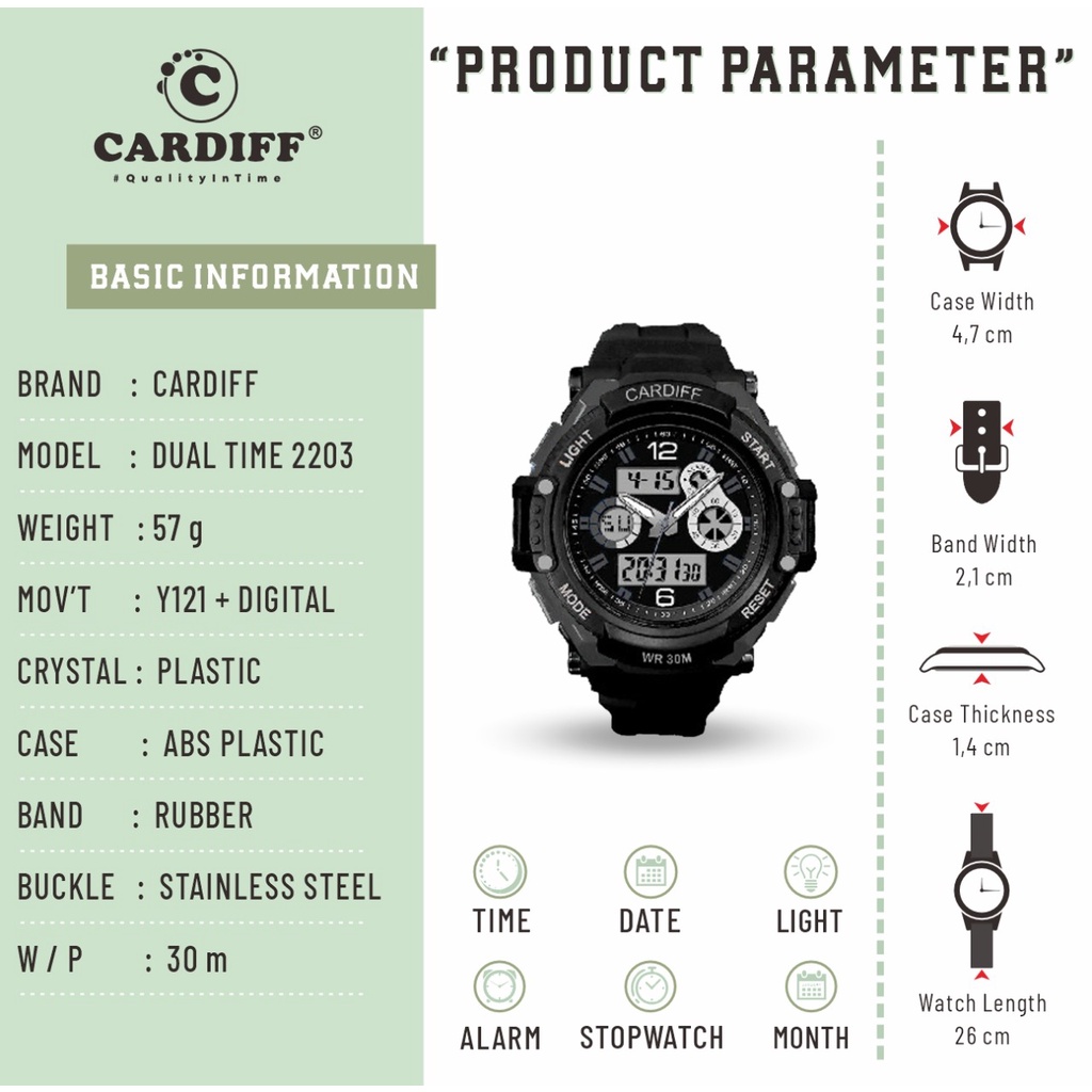 CARDIFF DT 2203 Jam Tangan Pria Dual Time Water Resist