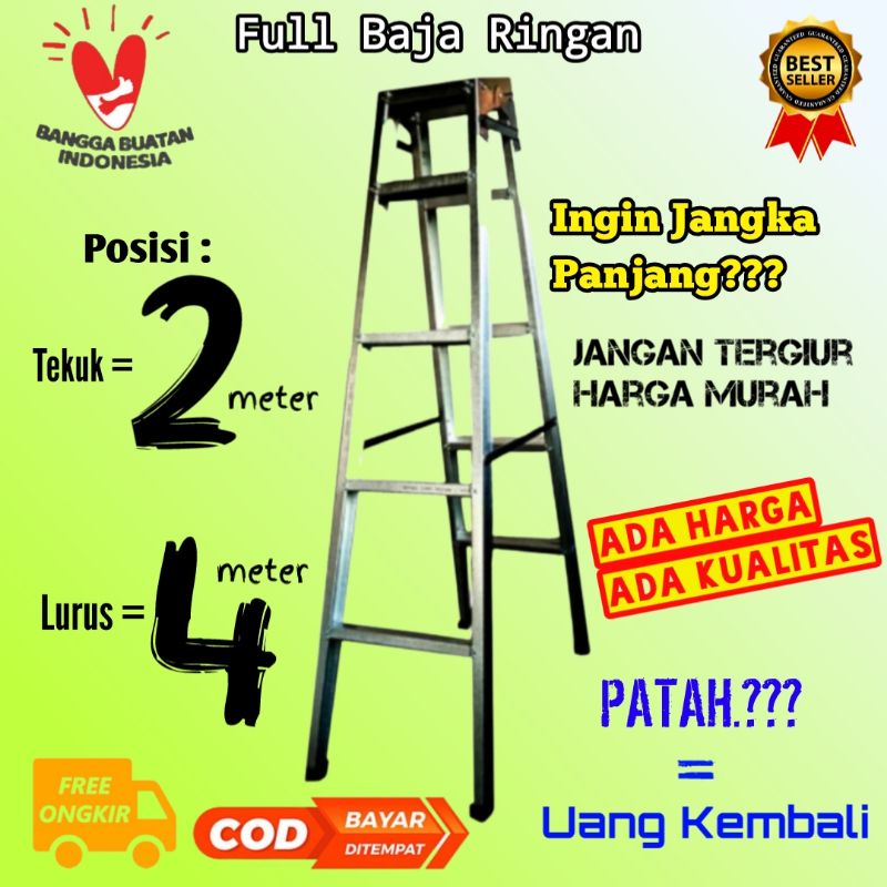 Tangga Lipat Baja Ringan 2m - 4m / Jumbo Carbon Steel Anti Karat, Kokoh dan Presisi