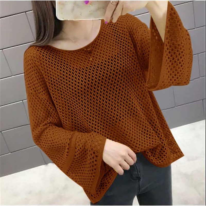 Baju Rajut Jaring Messy Lengan Panjang