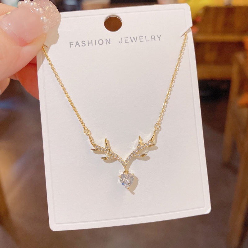 Kalung Tanduk Berlian Manis Dan Modis Necklace Korea Ringan Mewah Zirkon Cinta Wanita