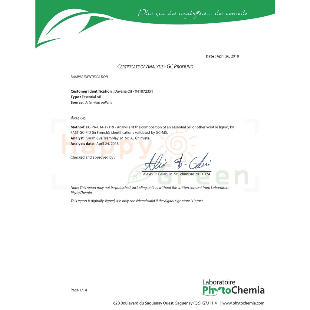 Happy Green Davana Essential Oil - Minyak Davana Bersertifikat