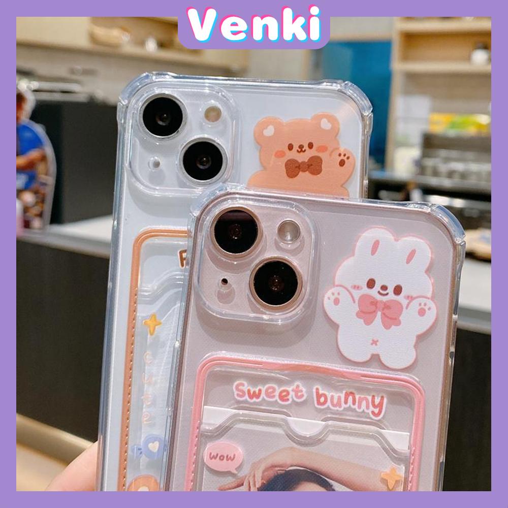 For iPhone 14 Pro Max Card Holder Case Clear Card Storage Back Cover Cute Cartoon Bear Bunny Camera Protection Shockproof For iPhone 14 13 12 11 Plus Pro Max 7 Plus X XR