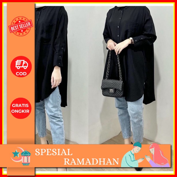 Rania Midi Ld 110 Fit Xl Baju Atasan Wanita Tunik Bahan Ceruty Full Furing Motif Bunga Busui Friendl