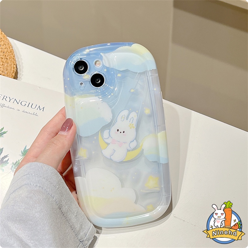 Soft Case Silikon Desain Kelinci Bulan Awan Sabun Tahan Gores Untuk iPhone 14 13 12 11 Pro Max X Xr Xs Max 8 7 6 6s Plus SE 2020