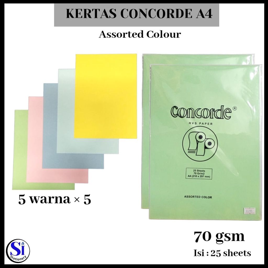 

Kertas Concorde HVS A4 70Gsm Isi 25 Sheet 5Colour