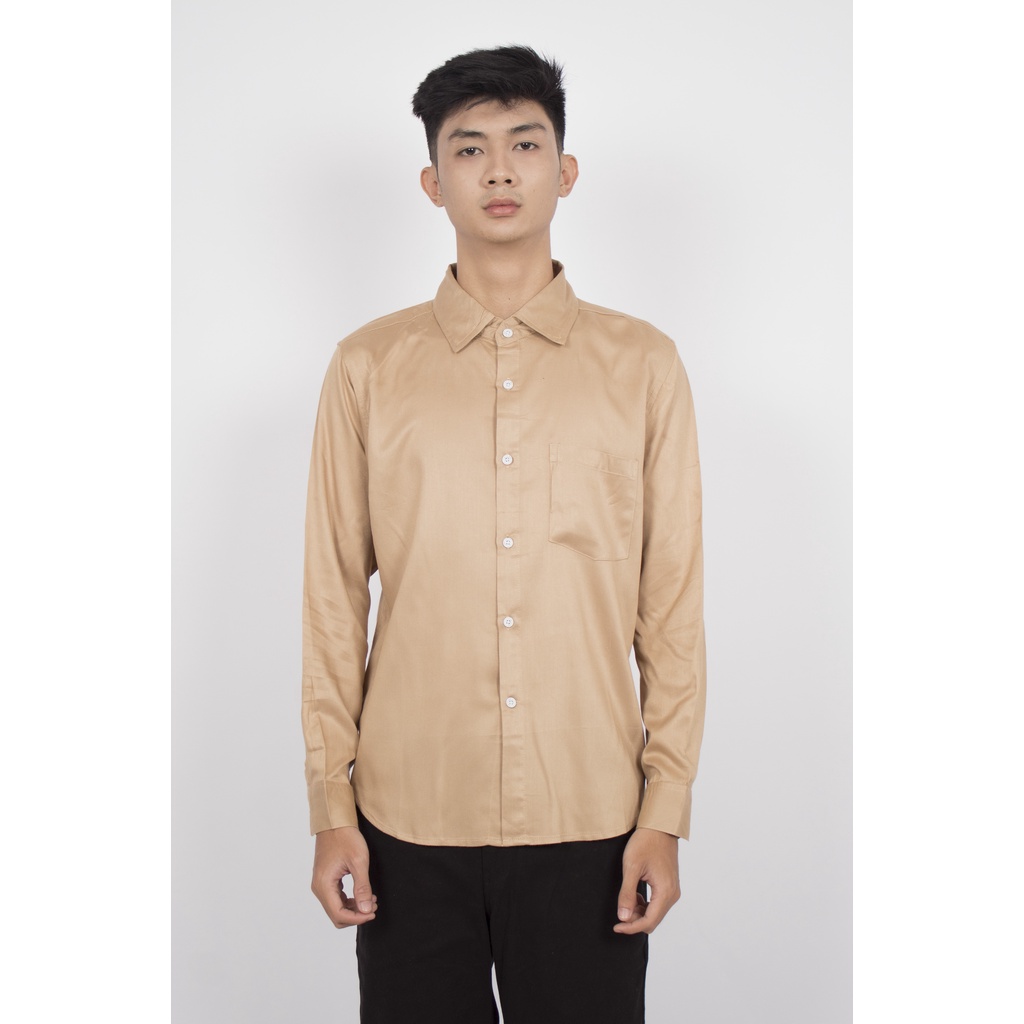 HIPNOP MOSCO kHAKI Kemeja Polos Pria Lengan Panjang Formal