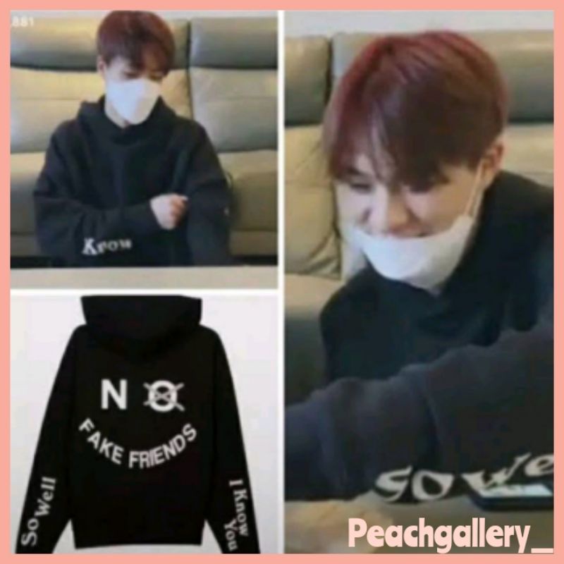 Jaket Hoodie "NO FAKE FRIENDS" JENO NCT i know you so well hitam nct outfit korean kpop fashion styl