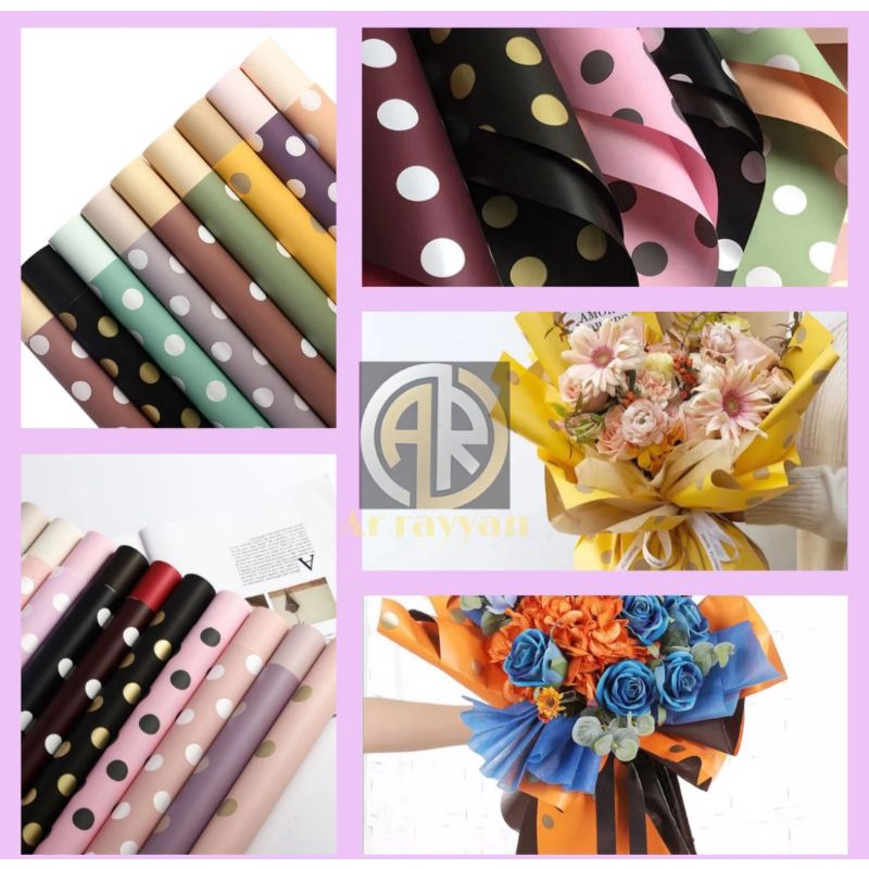 

(ecer) FLOWER WRAPPING BICOLOR POLKADOT ONDE CELLOPHANE KERTAS BUKET BUNGA HAND BOUQOUET