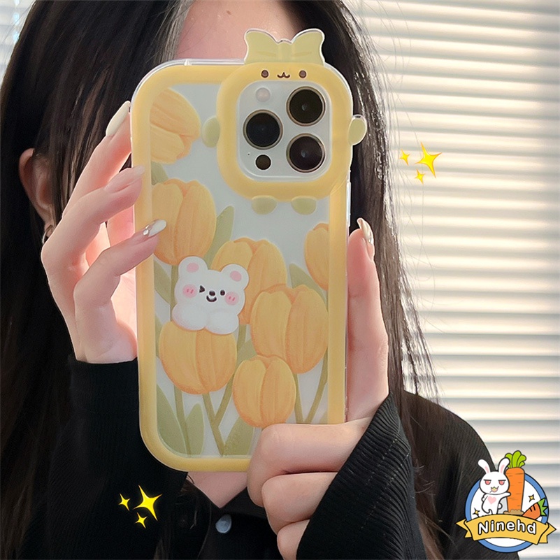 IPHONE Casing Kompatibel Untuk Iphone14 13 12 11 Pro Max X Xr Xs Max SE 2020 7 8 6 6s Plus Lukisan Minyak Golden Tulip Phone Case Anti-Drop Monster Kecil Silikon Soft Case Cover Pelindung