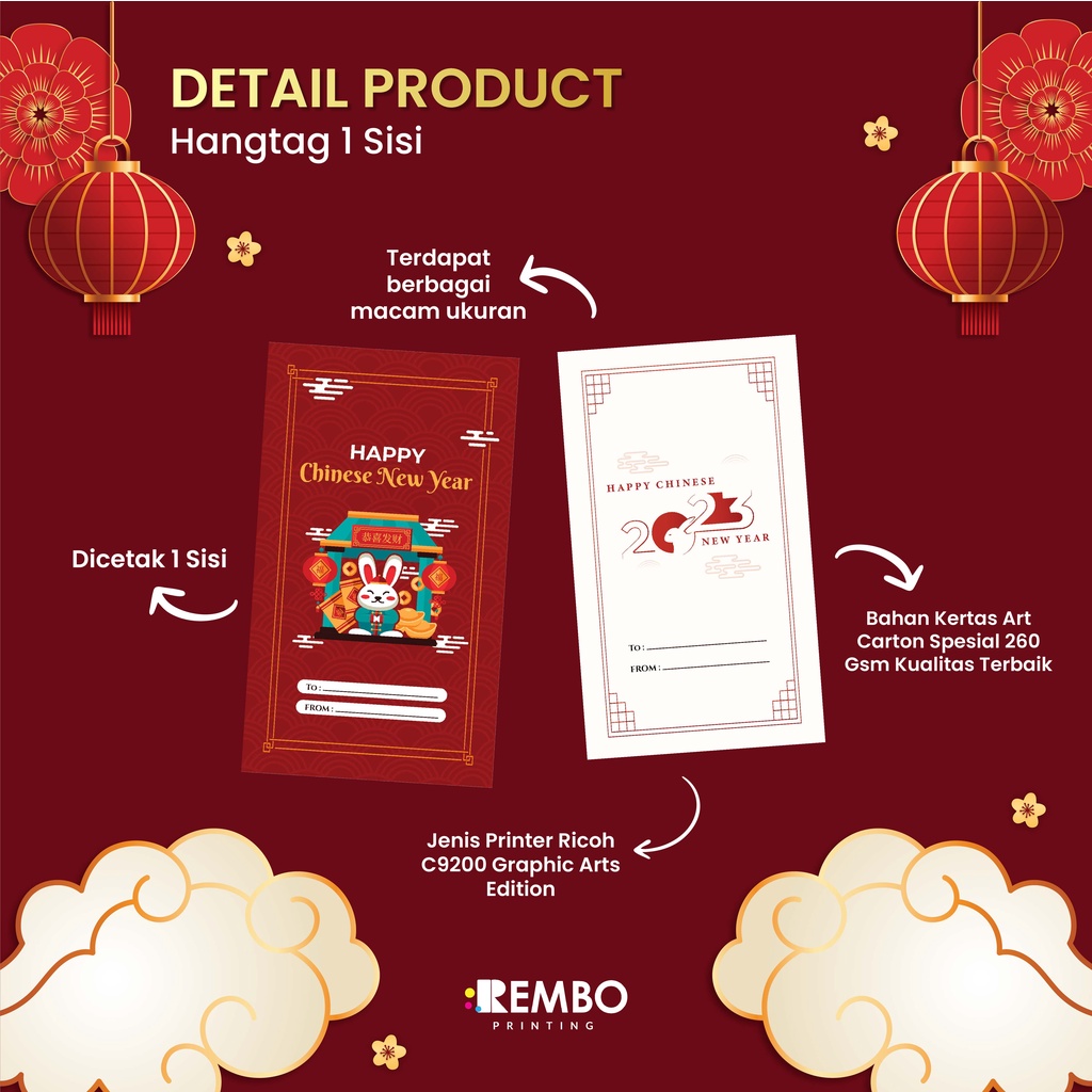 Hang Tag Baju Edisi Imlek CNY Chinese New Year - Label Baju Pola - Cetak Hangtag Baju Bentuk Pola - Label Merek - Hang Tag custom bentuk pola Imlek Chinese New Years 2023 CNY Tahun Kelinci