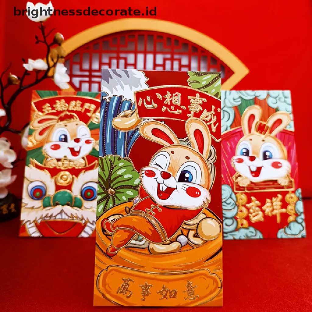 [Birth] 6pcs 2023tahun Kelinci Cina Amplop Merah Kartun Anak Hadiah Uang Packing Bag Untuk Pernikahan Ulang Tahun Paket Uang Paket Merah Packet [ID]