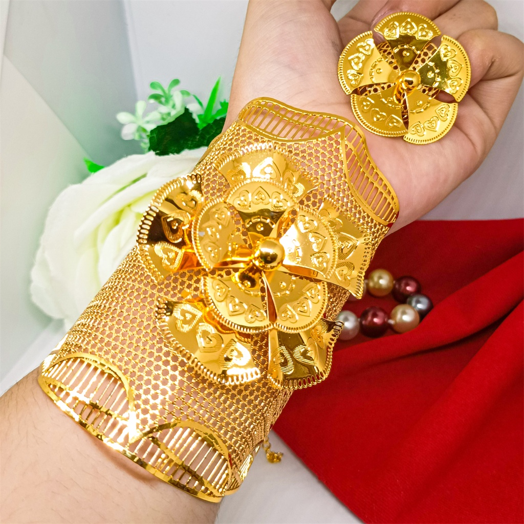 Gelang Tangan Xuping Gelang kendari Terbaru Dubai Perhiasan lapis Emas 24k Wanita Motif Bangle