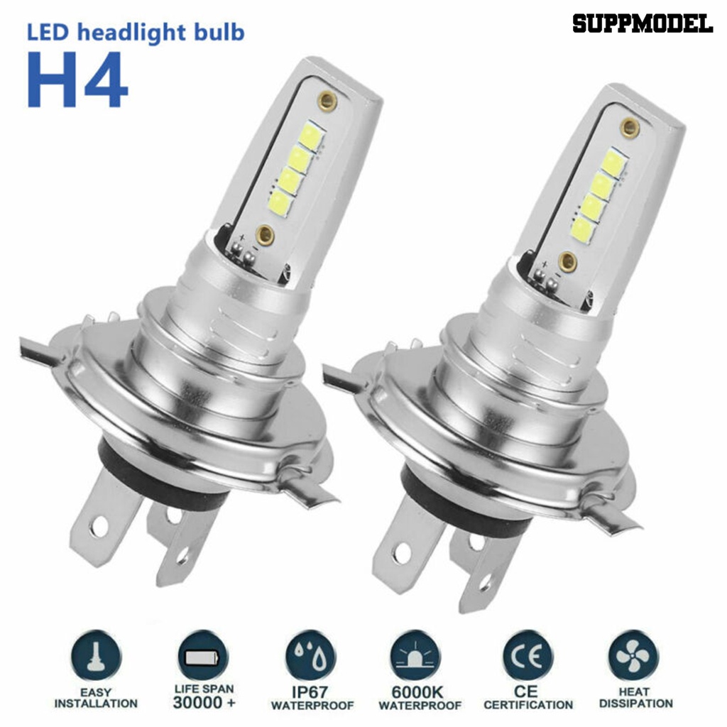 [SM] 2pcs/set H4 Bohlam Lampu Depan LED Cahaya Putih Hemat Energi 8leds High Brightness Headlamp Bulb Untuk Mobil