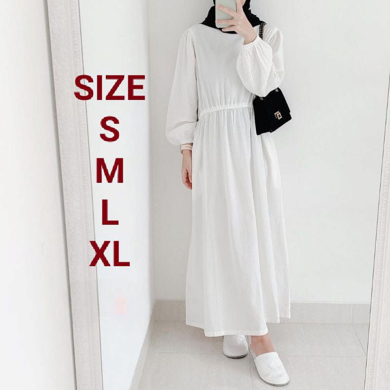 GAMIS PUTIH MIDI CRINGKEL AIR FLOW/SALLA MIDI DRESS REMAJA WANITA/DRESS HOMEY/GAMIS PESTA KONDANGAN REMAJA/GAMIS LEBARAN TERLARIS /FASHION MUSLIM