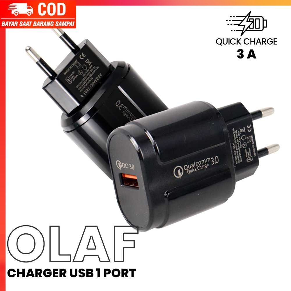 ( 100% BARANG ORI ) OLAF Charger USB 1 Port QC3.0 3A 18W EU Plug - BC21