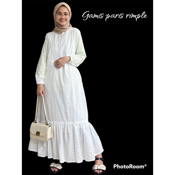 Gamis katun paris/gamis putih rimple