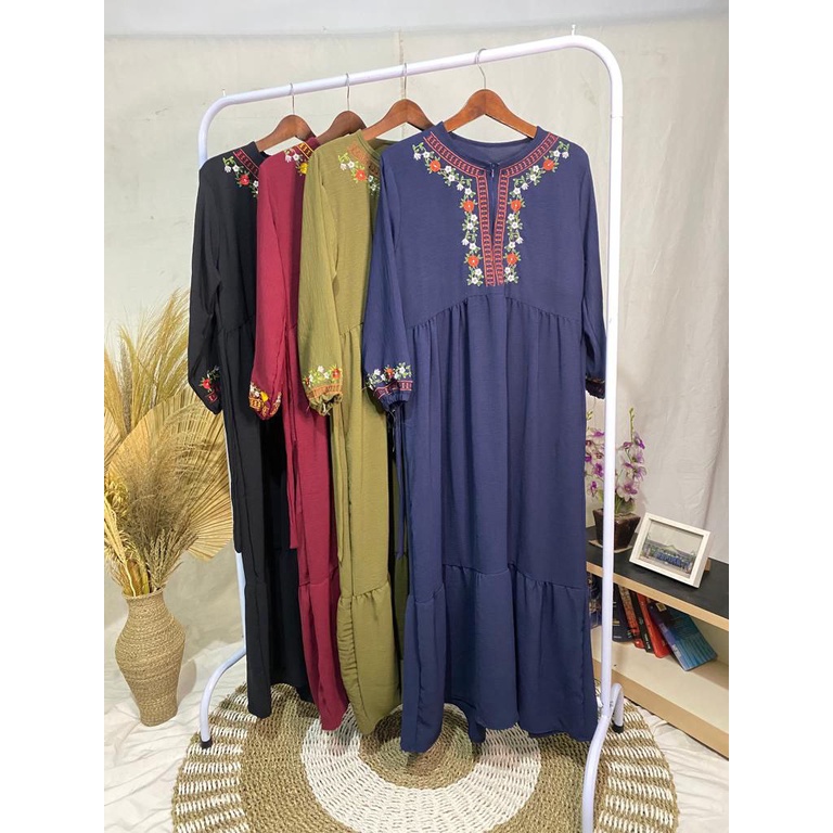 salvina gamis crinkle bordir maxy mewah rempel dress malaysia premium fashion muslim wanita busui fr