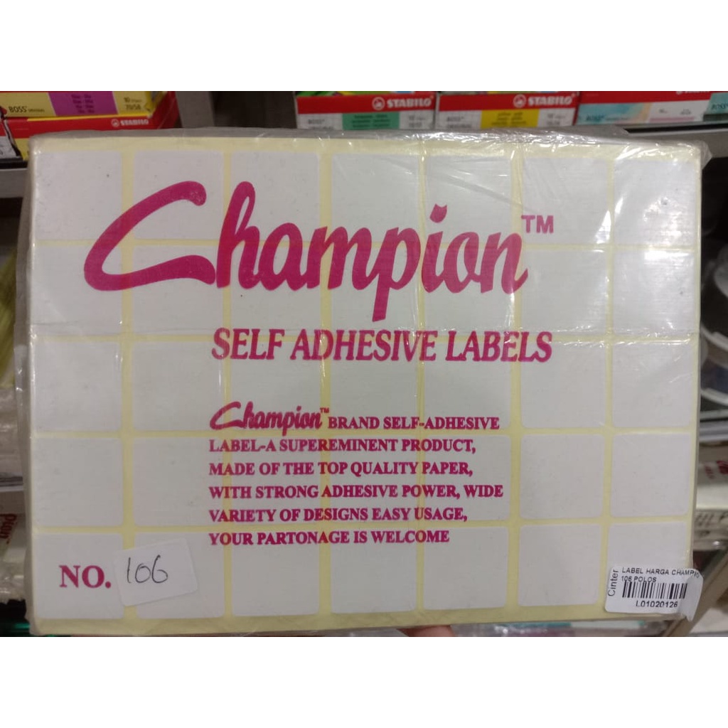 

CHAMPION - LABEL HARGA / STIKER NAMA UNDANGAN / TIP X KERTAS 106 POLOS