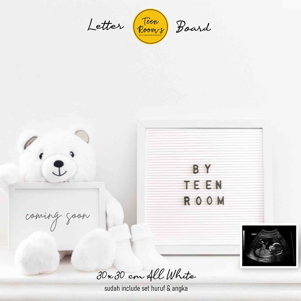 TR | LETTER BOARD ALL WHITE DEKORASI RUMAH NAMA BAYI (30x30cm)