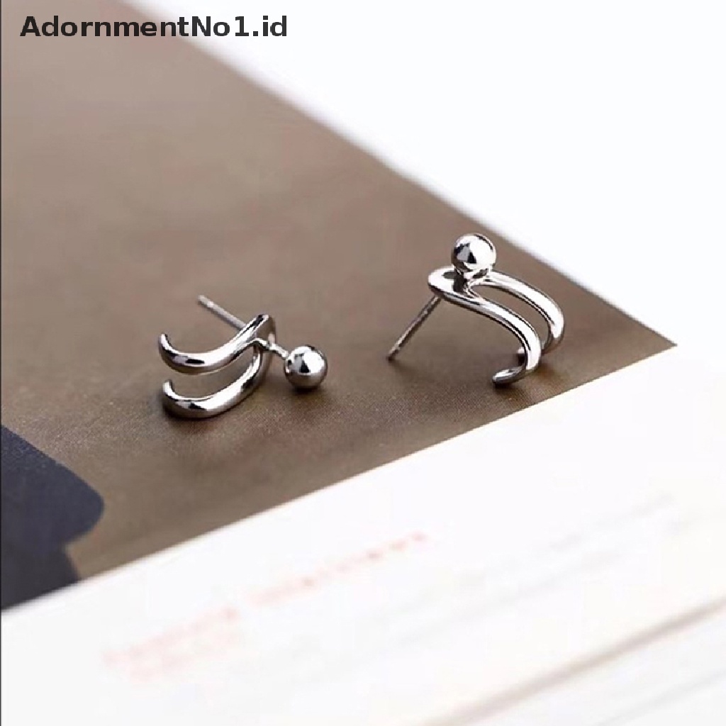 [AdornmentNo1] Perhiasan S925 Perak Stud Earrings Korea Sederhana Fashion Double Line Light Bead Earring [ID]