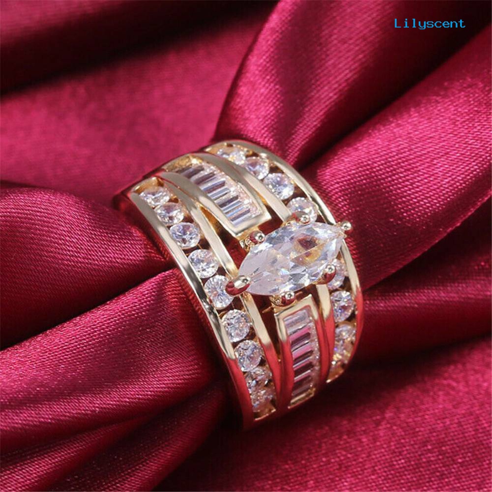 [LS] Fashion Wanita Cubic Zirconia Hias Pernikahan Pertunangan Jari Cincin Perhiasan Hadiah