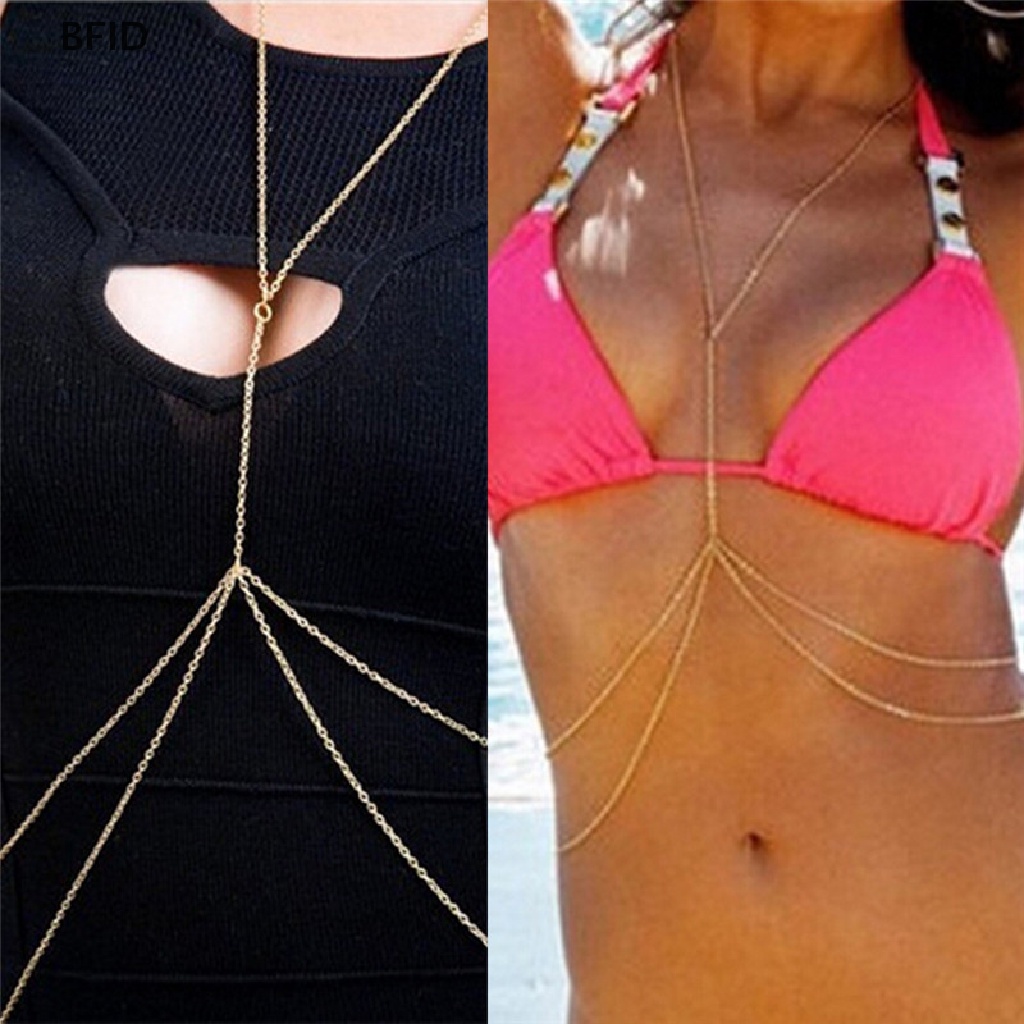 [BFID] Wanita Sexy Fashion Emas Tubuh Perut Pinggang Rantai Bikini Pantai Harness Kalung [ID]