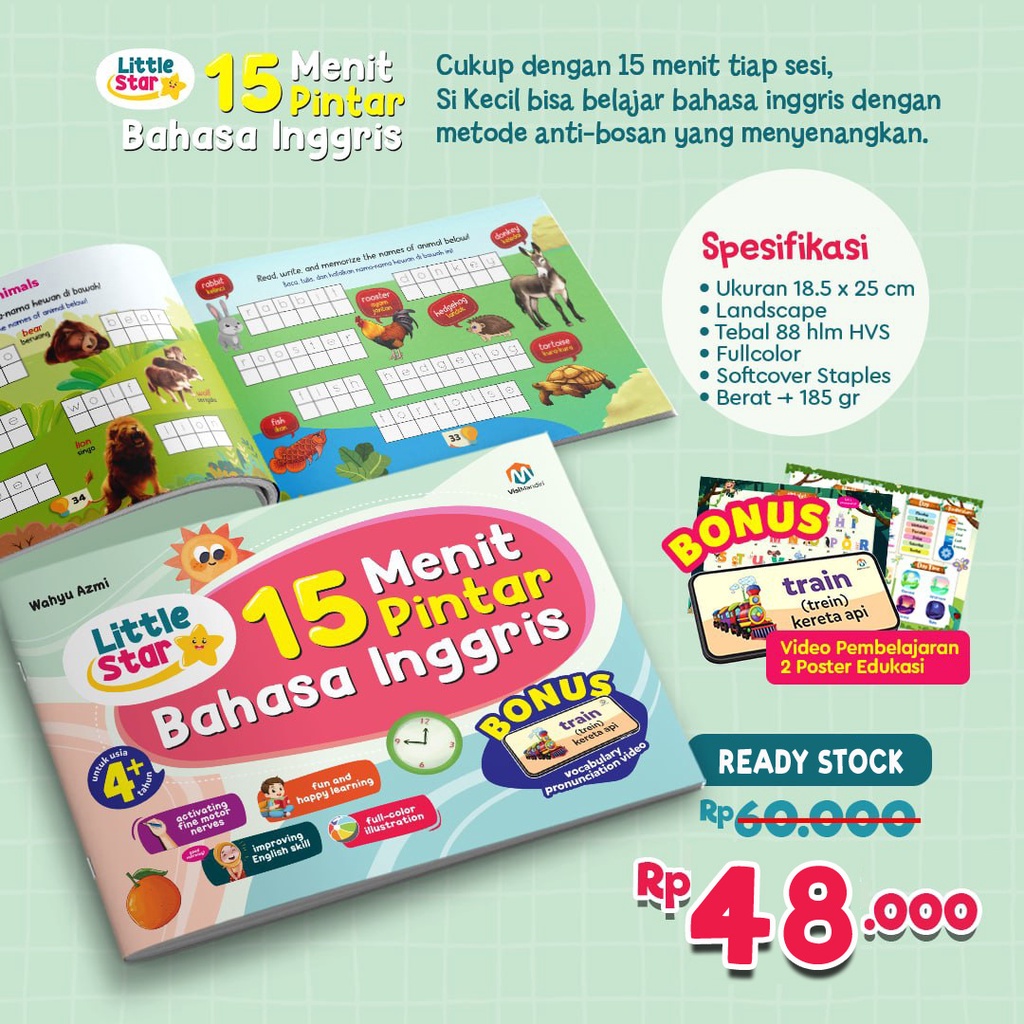 Buku Belajar Anak : Little Star 15 Menit Pintar Bahasa Inggris | Bonus Poster &amp; Video | Ziyad Books