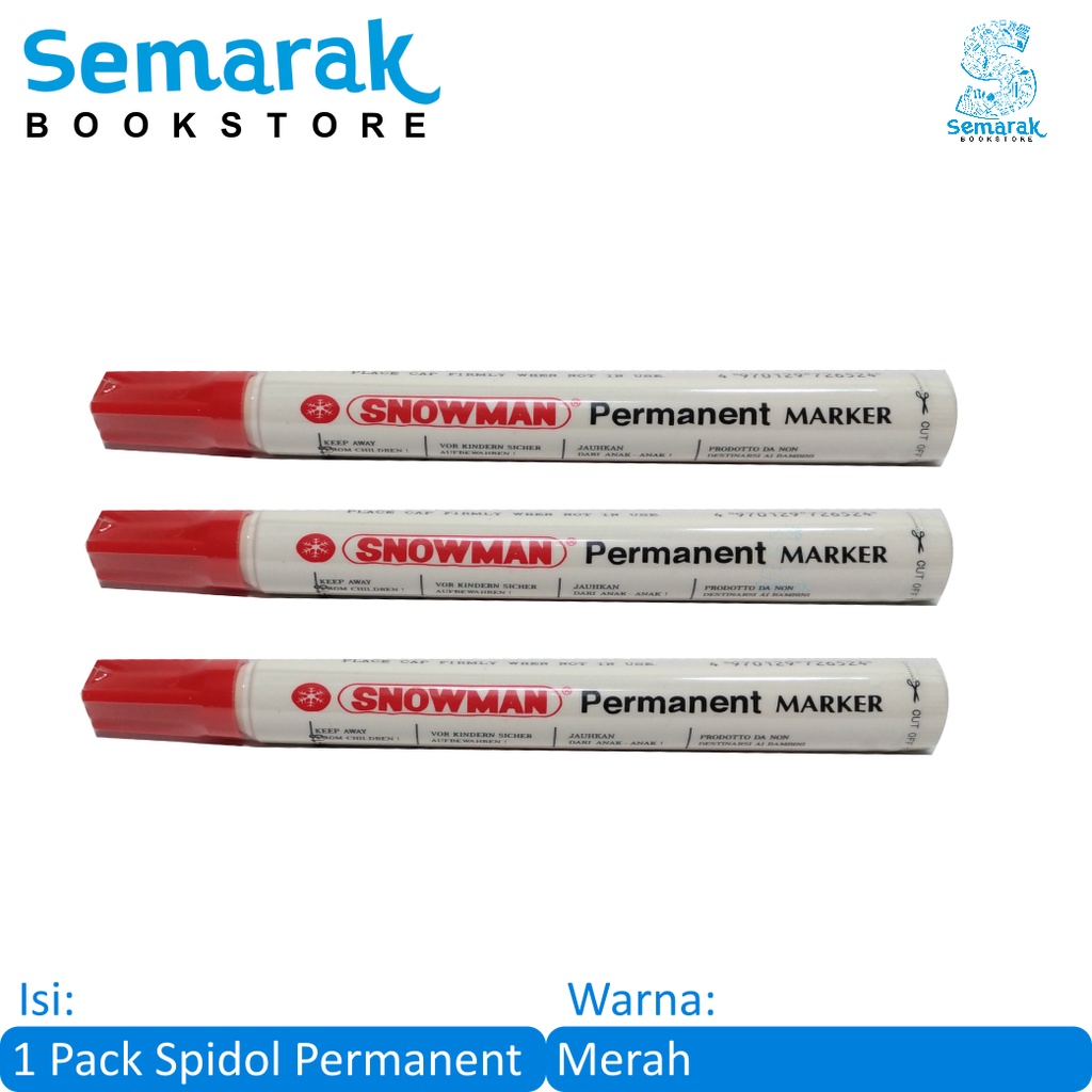 

Snowman Permanent Marker Spidol Tidak Dapat Dihapus - Merah [1 Pack / 12 Pcs]
