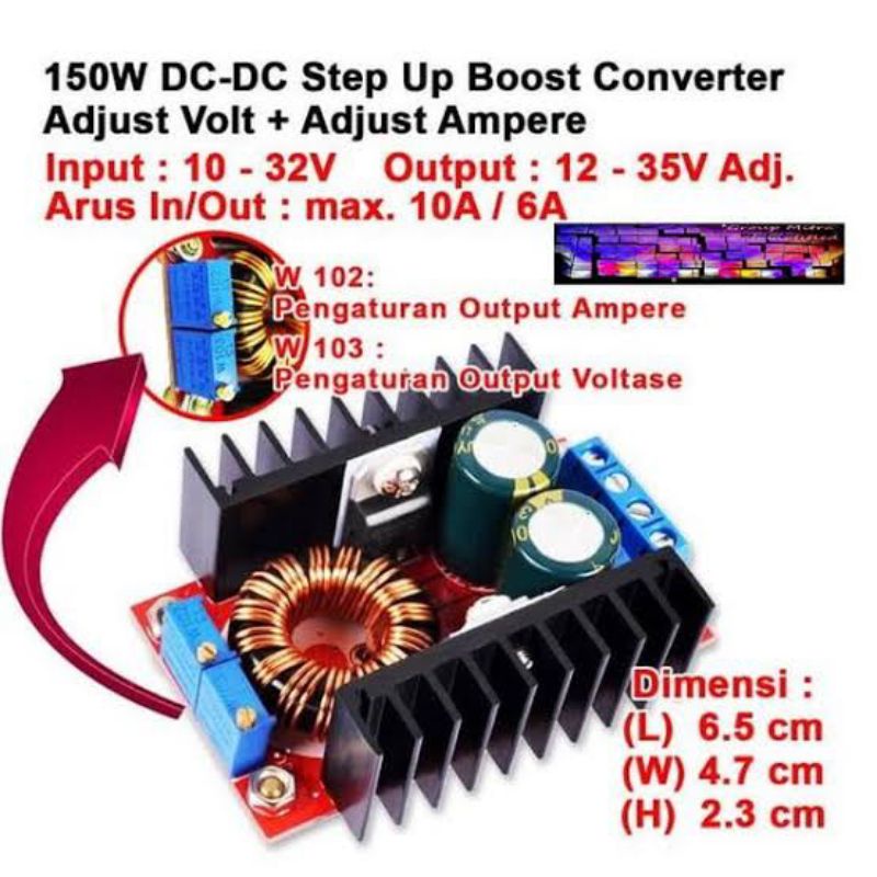 150W DC STEP UP BOOST CONVERTER 6A 10-32V TO 12-35V MODULE