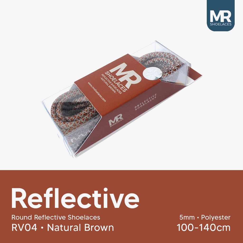 Tali Sepatu Reflective Round (Bulat) 120cm 5mm untuk Boots | Hitam, Putih, Coklat, Abu | Reflektif