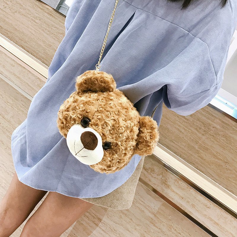 PA Tas Selempang &amp; Bahu Wanita Tas bulu selempang bahu boneka kepala beruang Sling Bag Bulu TEDDY BEAR Tas Boneka Kepala teddy bear ALA KOREA TAS SEKOLAH LUCU TAS PEREMPUAN TF093