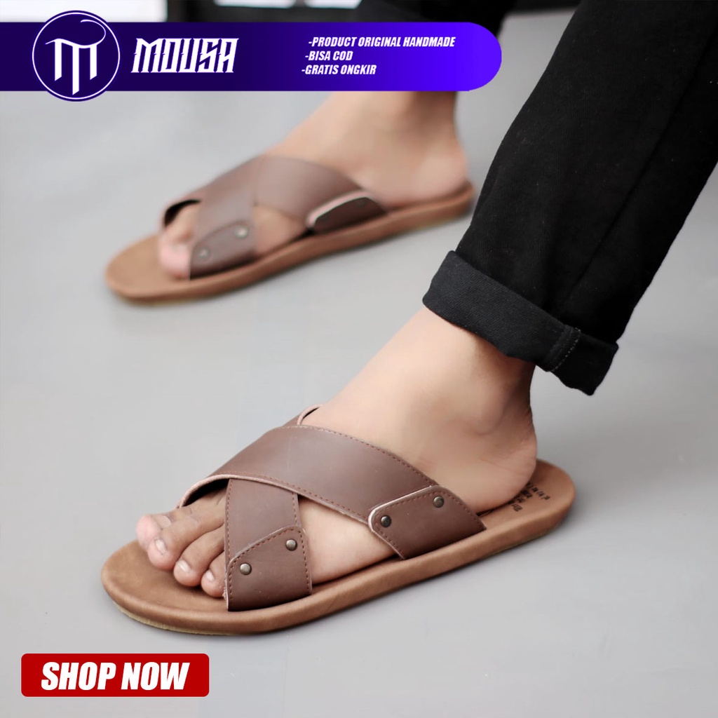 Sandal Slip On Pria Slide Kulit Asli Original Mousa Marsa