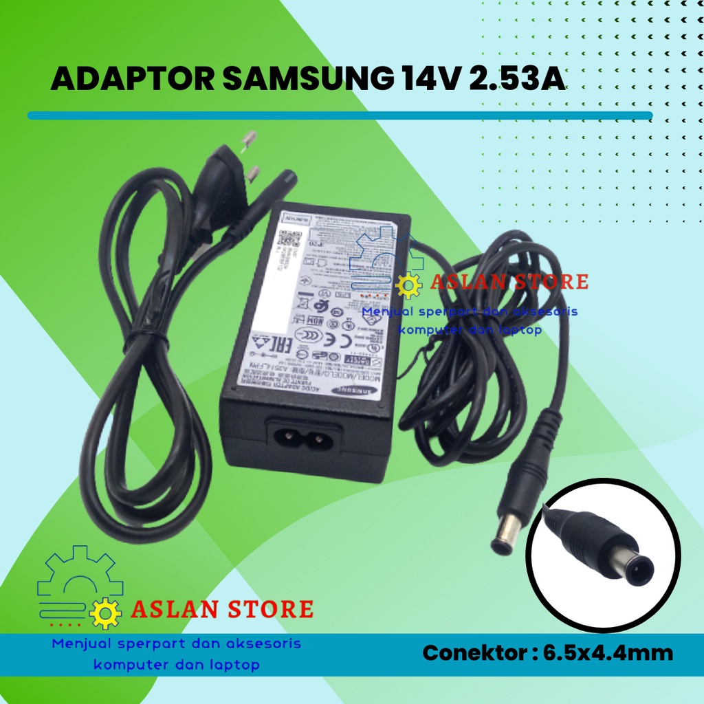 Adaptor Charger Casan TV SAMSUNG 14V-2.5A 6.5X4.4mm Pin jarum ORIGINAL S27D390HS, S24C750P, S24C570HL, S24C570BL, S24C570ML, S24C570NL, S24C570JL, LS27D390