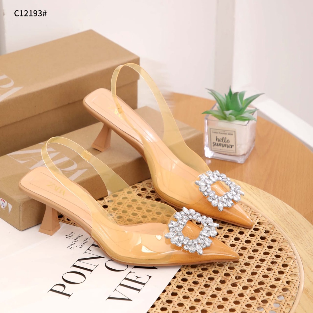 ZR Viniy Hiasan Diamond With Logo Mules Heels Shoes C12193