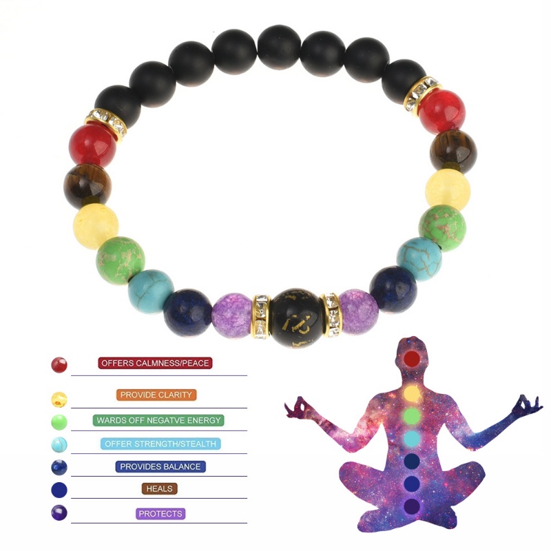 Fashion Seven Chakra Healing Yoga Bracelet/Gelang Yoga Rantai Tali Dikepang