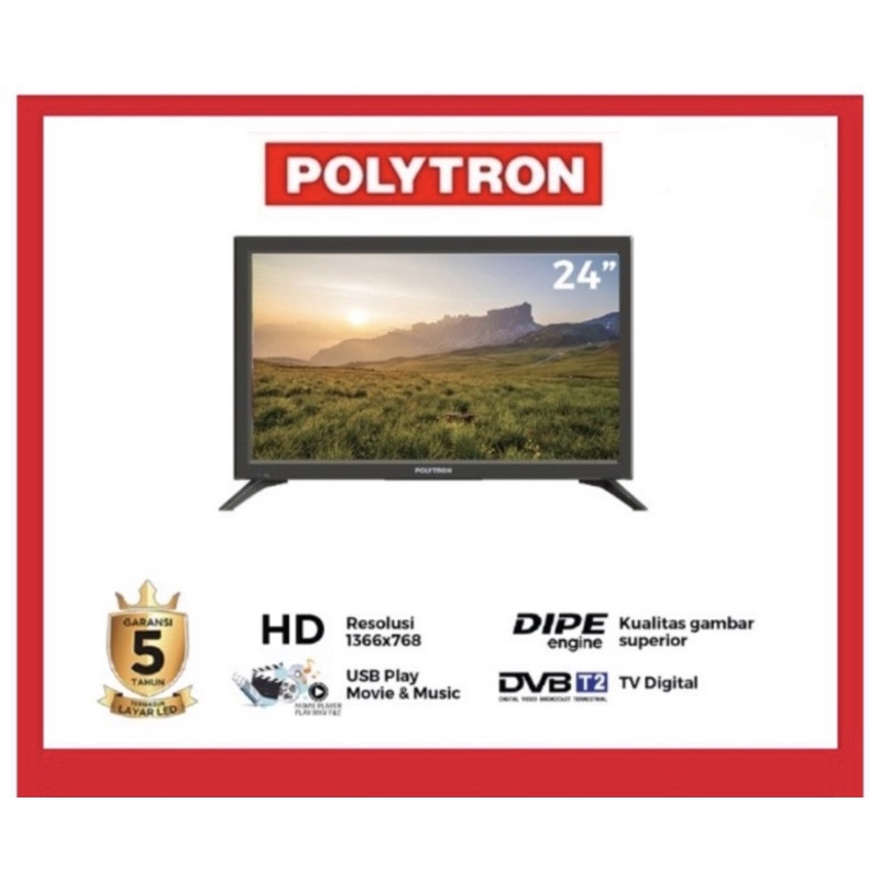 POLYTRON TV LED 24 INCH DIGITAL TV GARANSI 5 TAHUN