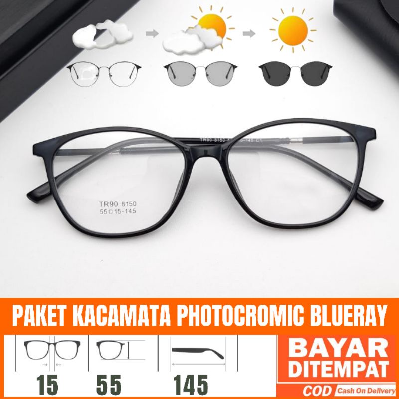 Paket Kacamata 8150, Gratis Lensa Antiradiasi Photocromic Blueray