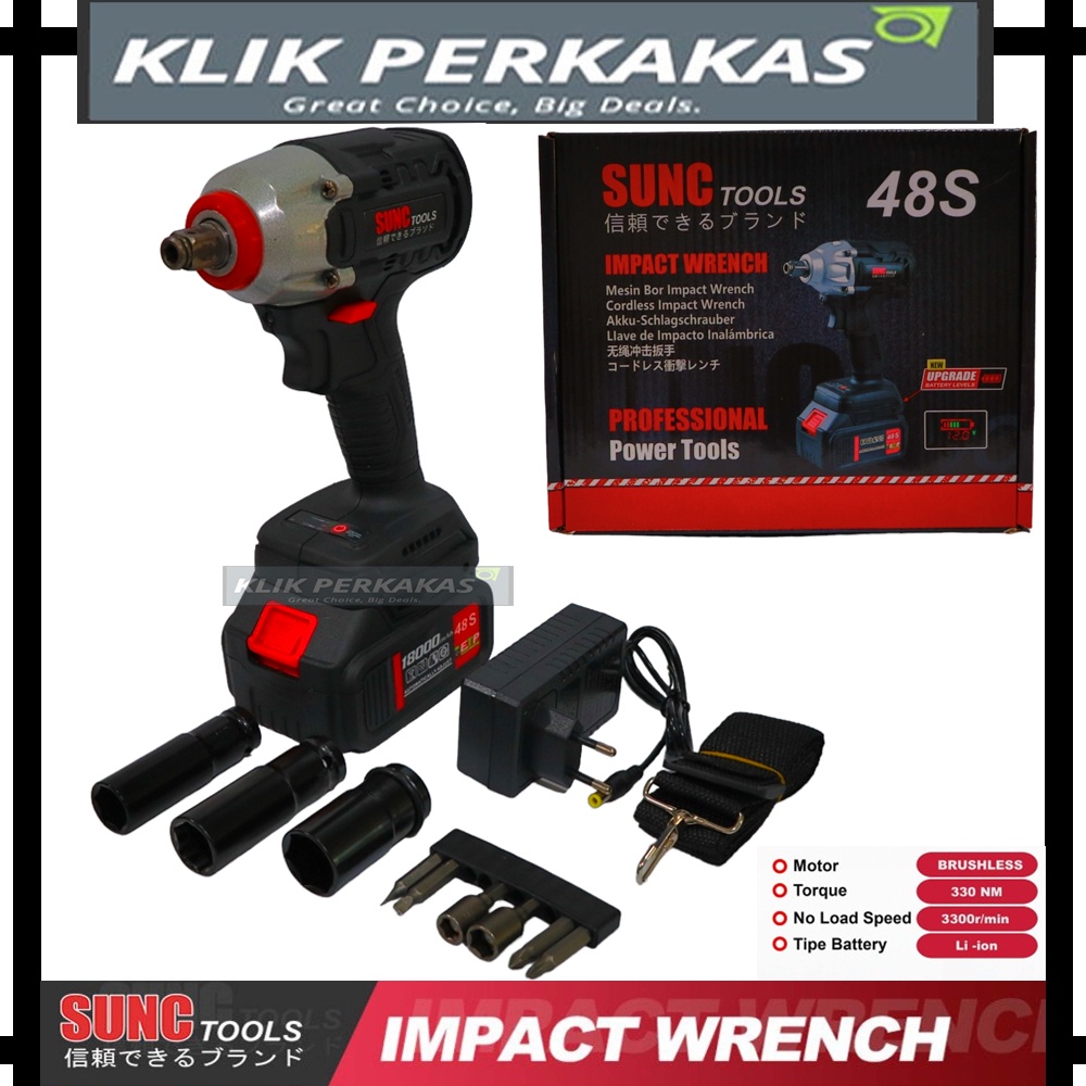 Cordless Impact Wrench Brushless 48S Mesin Impact Baterai 48S by SUNC TOOLS Set Mata Sok