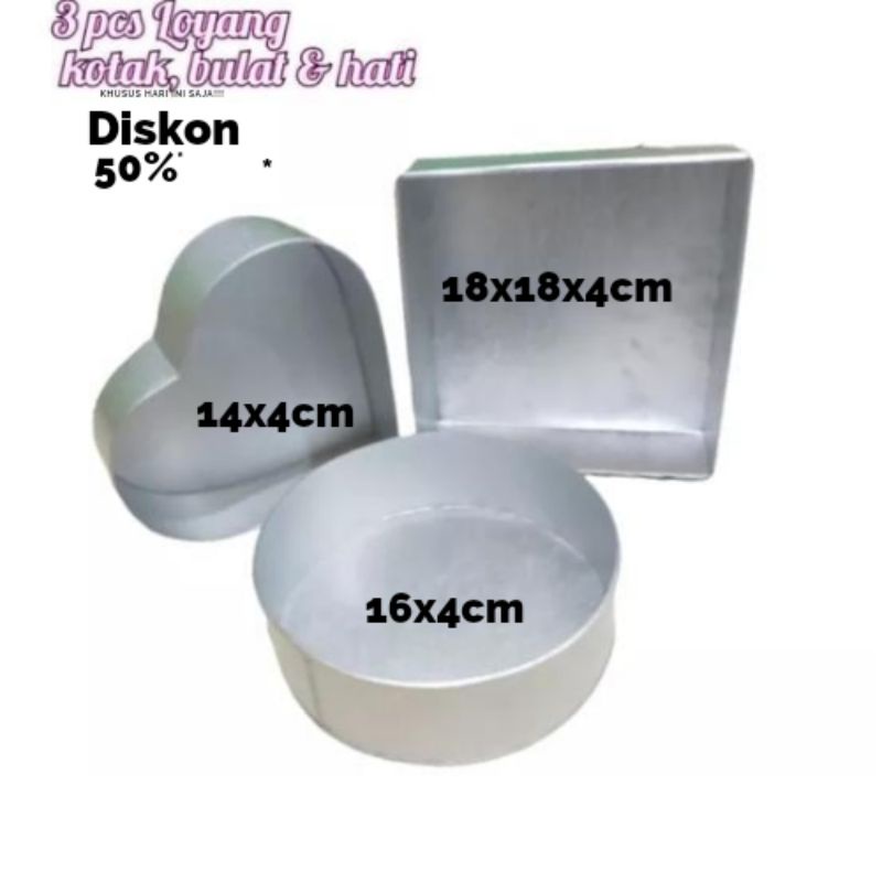 Loyang kue bentuk bulat, love dan kotak mini bahan galvalum - loyang bolu / loyang oven