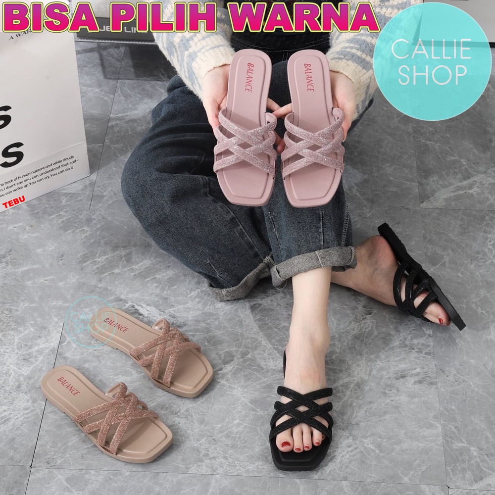 Sandal Wanita Selop Tali Silang Glitter Balance 2225-1 B1 SLXXGLT