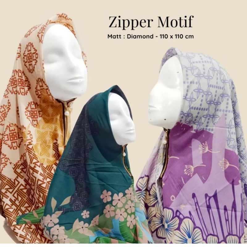 HIJAB ZIPPER INSTAN MOTIF KERUDUNG SEGIEMPAT