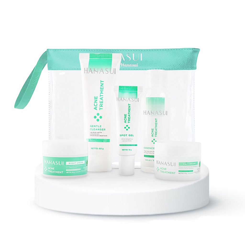 Citra Cosmetic - HANASUI Paket Acne Treatment Series 5in1 -  Gentle Cleanser / Power Essence / Day C