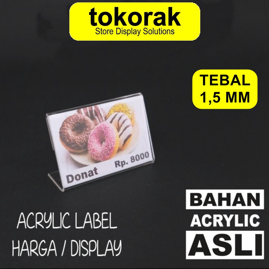 ACRYLIC LABEL HARGA 4X6CM/10PCS DISPLAY PRICE TAG CARD DATA MINIMARKET