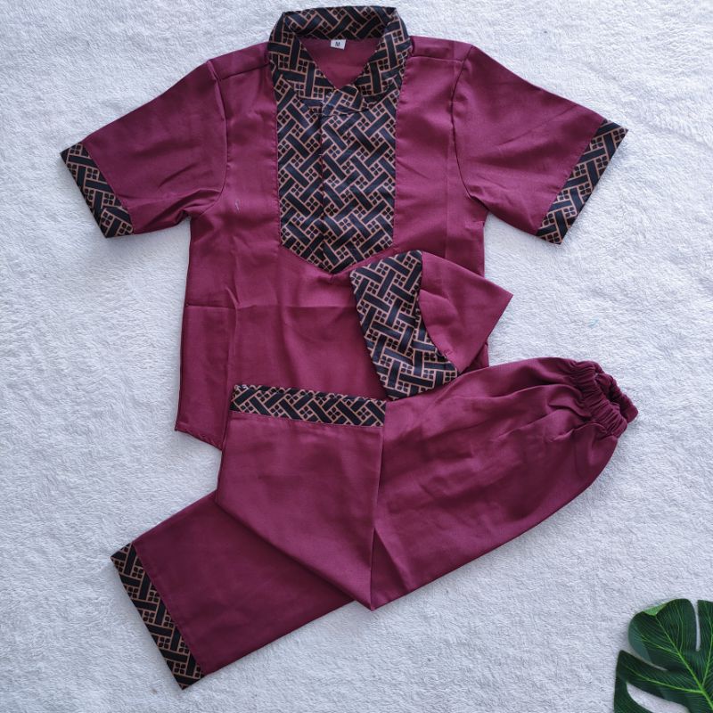 Setelan Koko anak 1 2 3 4 5 6 7 tahun baju muslim anak laki laki motif polos batik kunyit merah hitam putih koko batik sultan fatonah shop terbaru viral ( SETELAN KOKO BATIK )