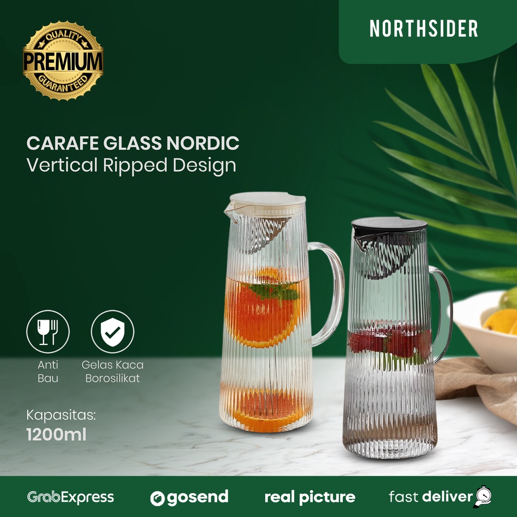 GELAS PITCHER 1200 ML TEKO KACA CARAFE GLASS NORDIC VERTICAL RIPPED